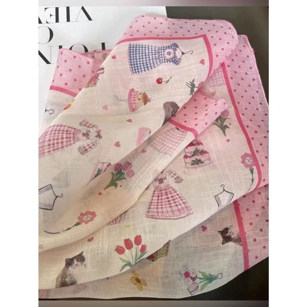 Pink Printed Scarf with Cupcake & Floral M789